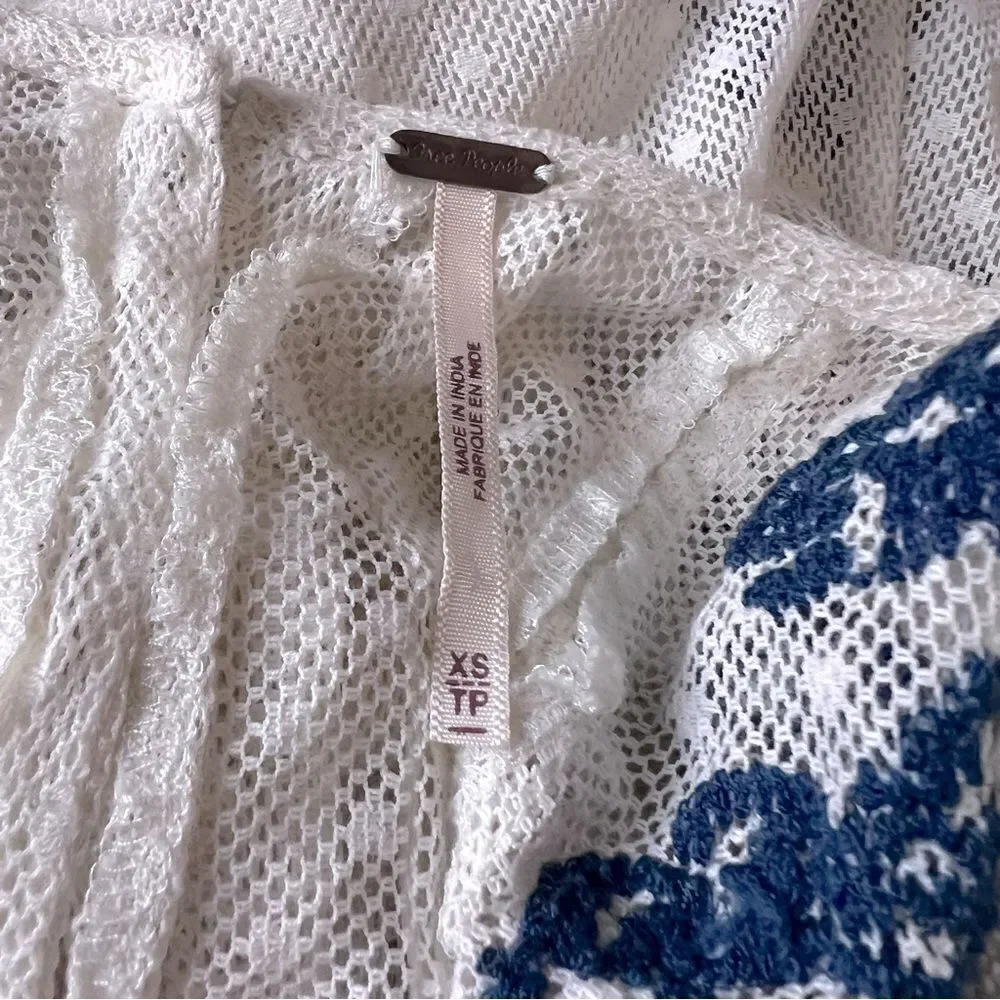 Free People T-Shirt Blouse Top Lace Embroidered